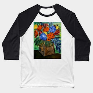 abstract flowers and roses in a metallic gold and blue blend vase Baseball T-Shirt